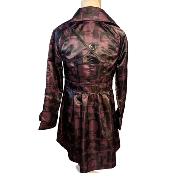 Nick & Mo Anthropology purple/ black satin ruffle collar unique trenchcoat sz S - Picture 2 of 13
